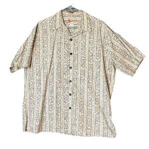 Hilo Hattie Hawaiian Original Shirt XL Tan Tropical Floral Vintage‎ Button Down